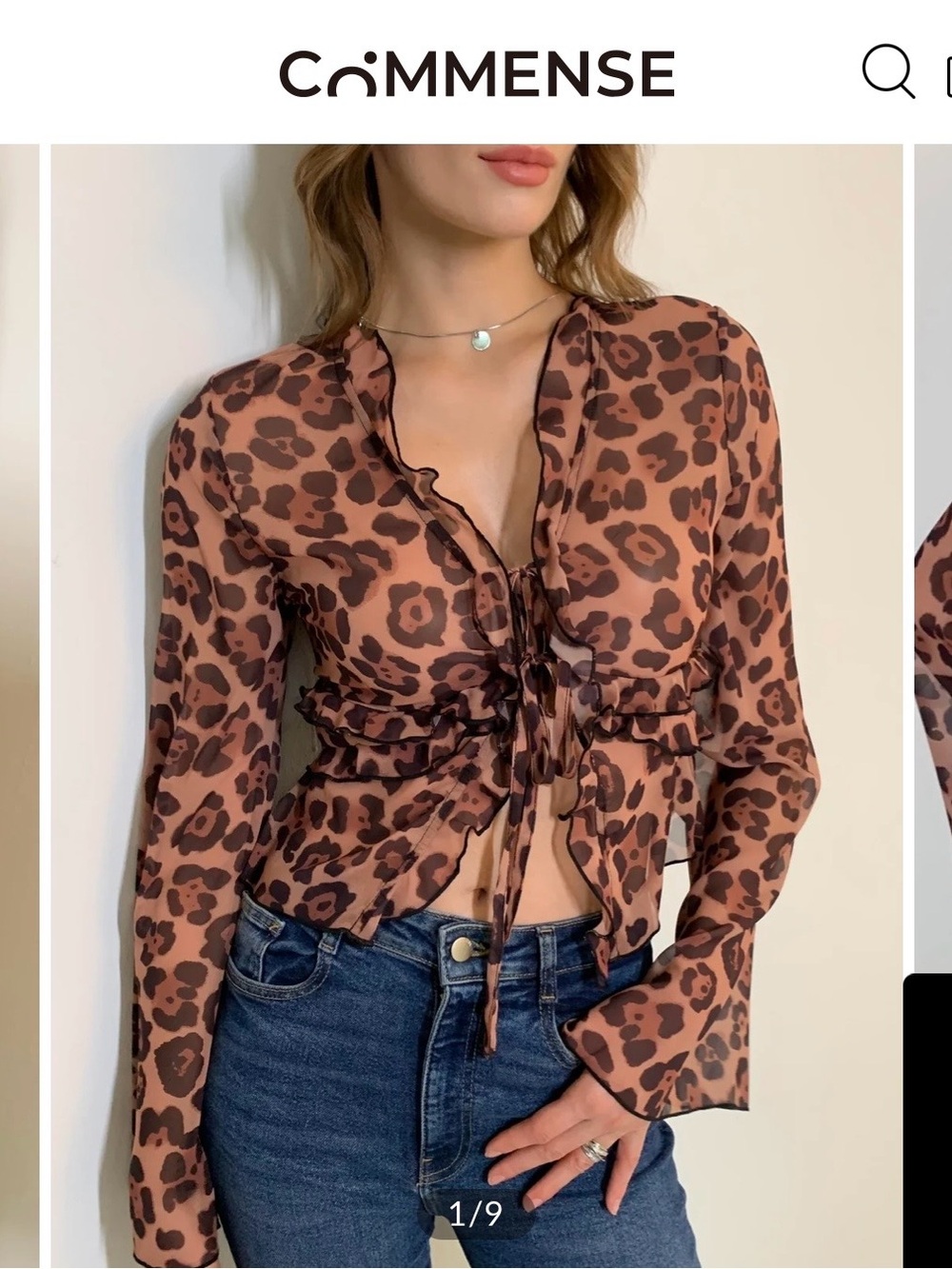 Commense Brown Leopard Print Tie-Front Blouse